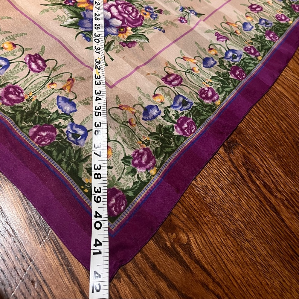 Floral Print Square Scarf in Purple, Yellow, Blue - Picture 5 of 5
